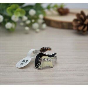 Electric Guitar Ring Silver Tone Enamel Music Rock Band Size 9